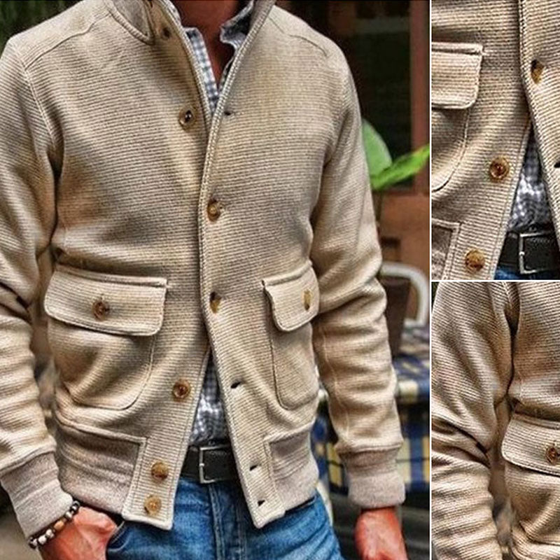Cardigan Masculino Tricô Gola Alta
