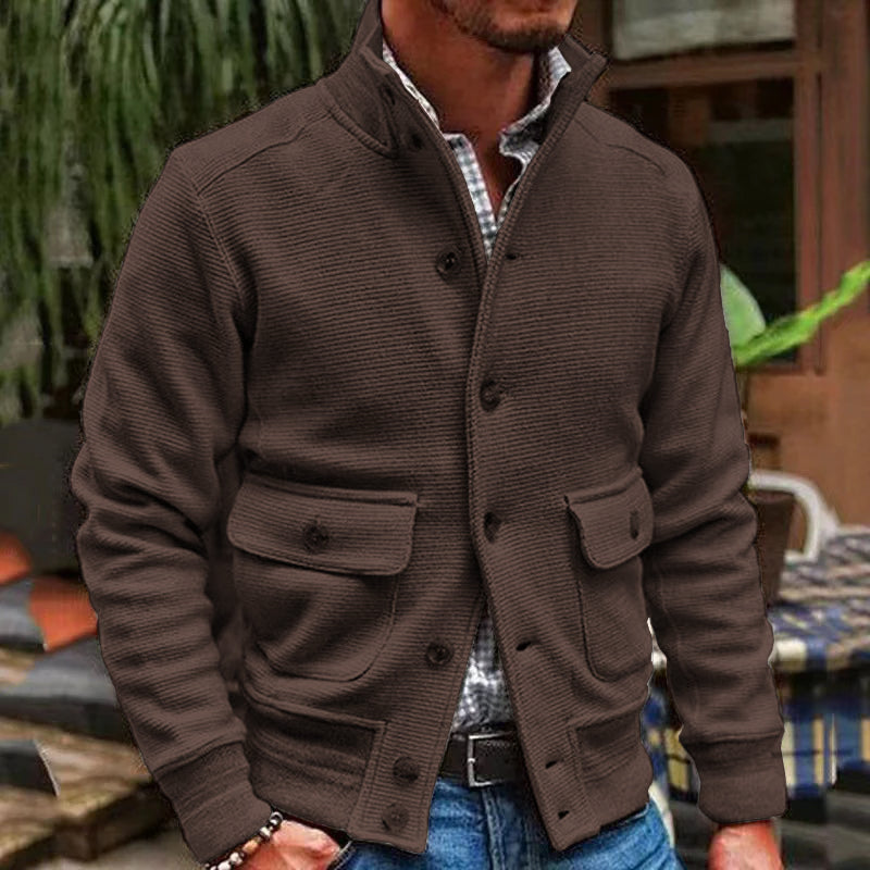 Cardigan Masculino Tricô Gola Alta