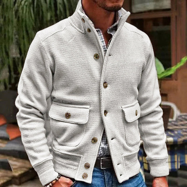 Cardigan Masculino Tricô Gola Alta
