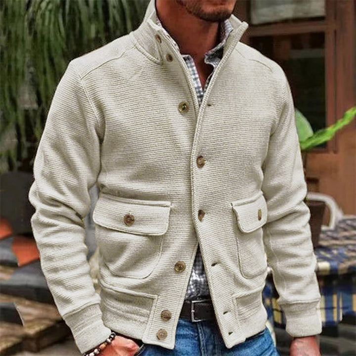 Cardigan Masculino Tricô Gola Alta