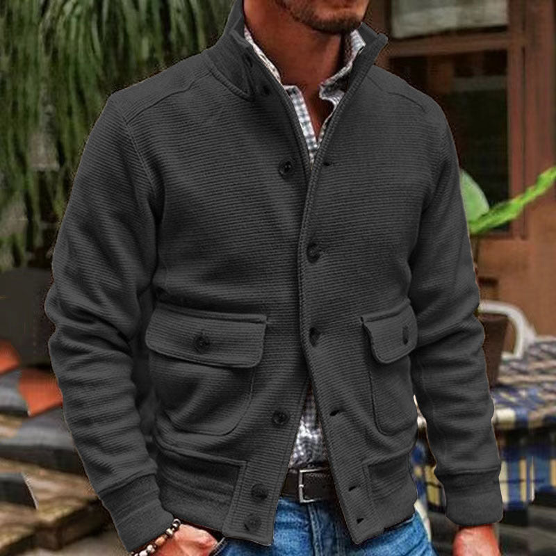 Cardigan Masculino Tricô Gola Alta