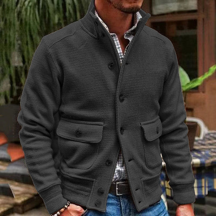 Cardigan Masculino Tricô Gola Alta