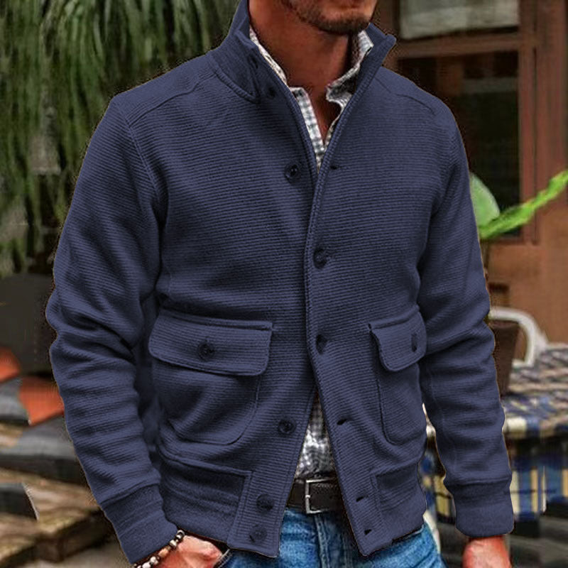 Cardigan Masculino Tricô Gola Alta