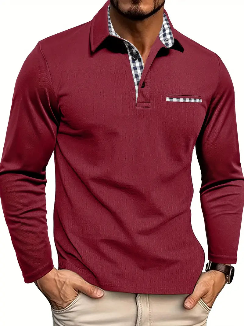 Polo Manga Longa Detalhes Xadrez