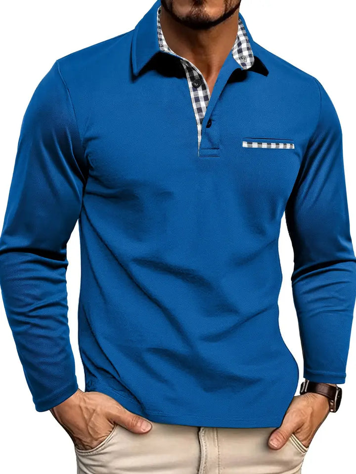 Polo Manga Longa Detalhes Xadrez
