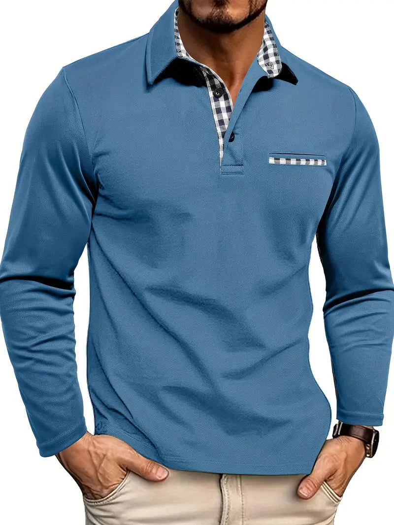 Polo Manga Longa Detalhes Xadrez