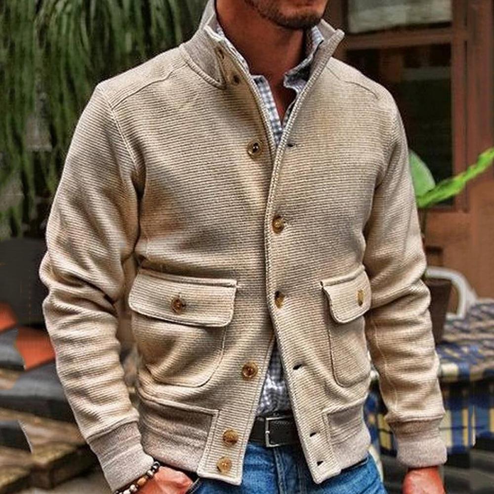 Cardigan Masculino Tricô Gola Alta
